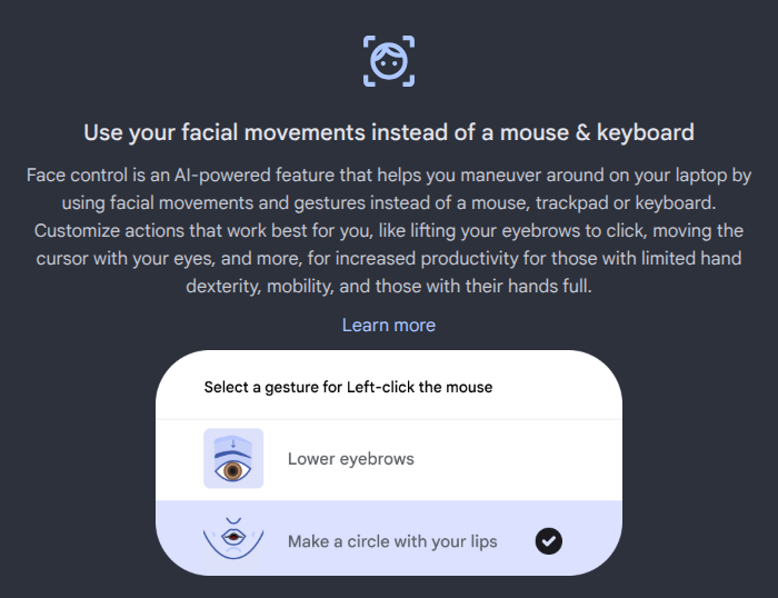ChromeOS Facial Movements Info
